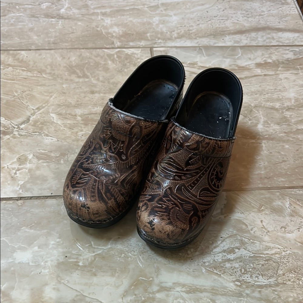 Dansko Brown Patterned Clogs